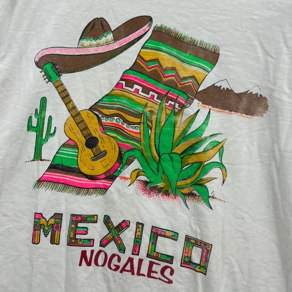 Vintage Lobo Men's Mexico Nogales White Short Sleeve Graphic T-Shirt Size XL 90s - Picture 5 of 11